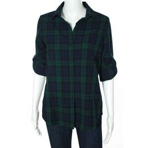 TROUATA Multi Colored Plaid Flannel Texture Long Sleeves Button Down Top Sz S